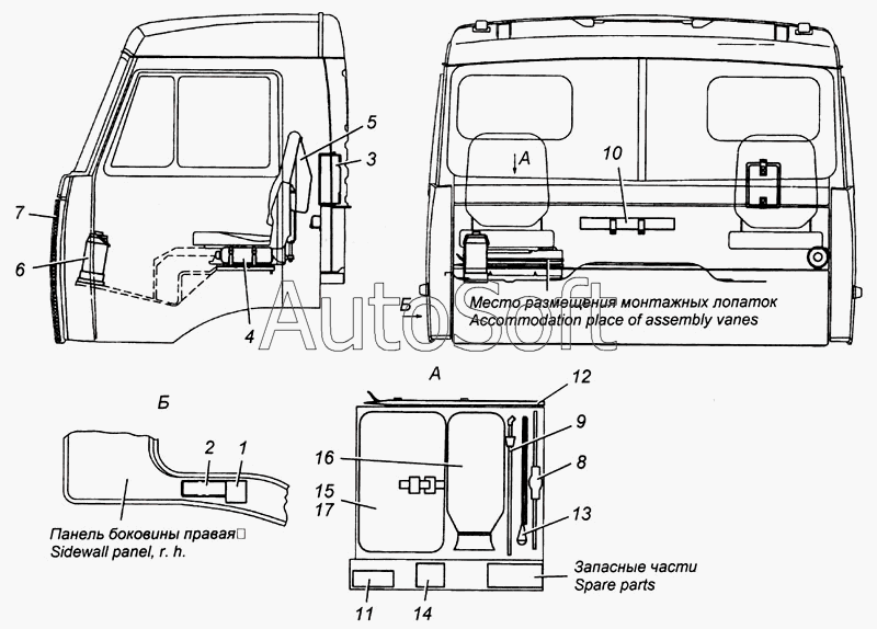Чертеж Установка инструмента и принадлежностей в кабине Э4308-3900010